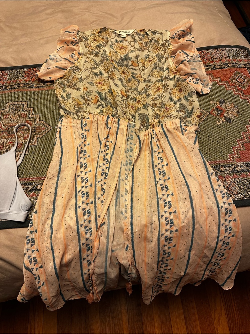 Davi & Dani Boho Floral & Stripe Peach Dress women size small
